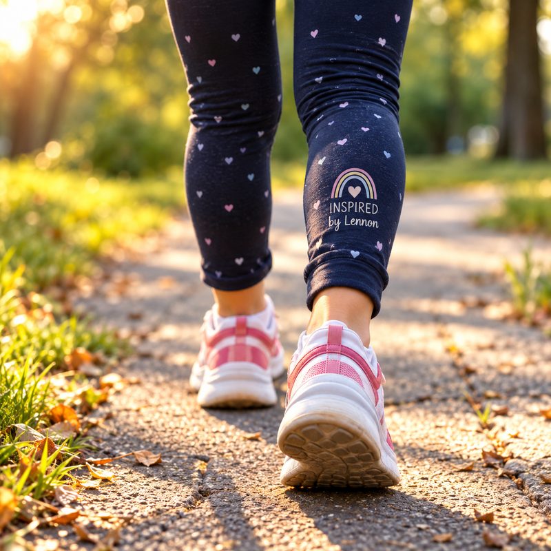 Walking along a park path in trainers